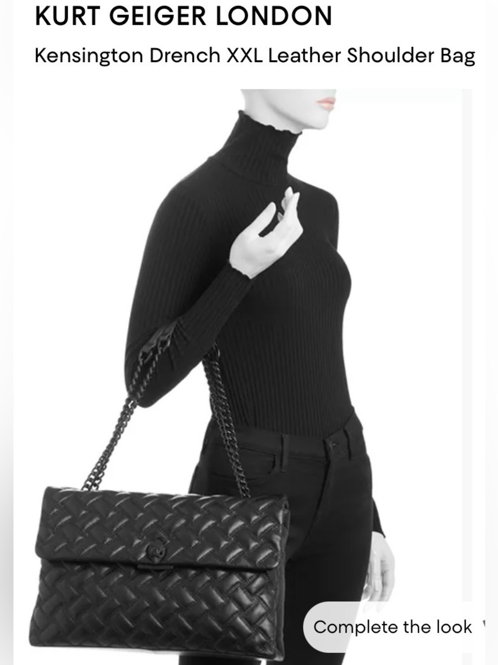 Kurt Geiger London XXL Large Kensington Drench Leather Bag Black